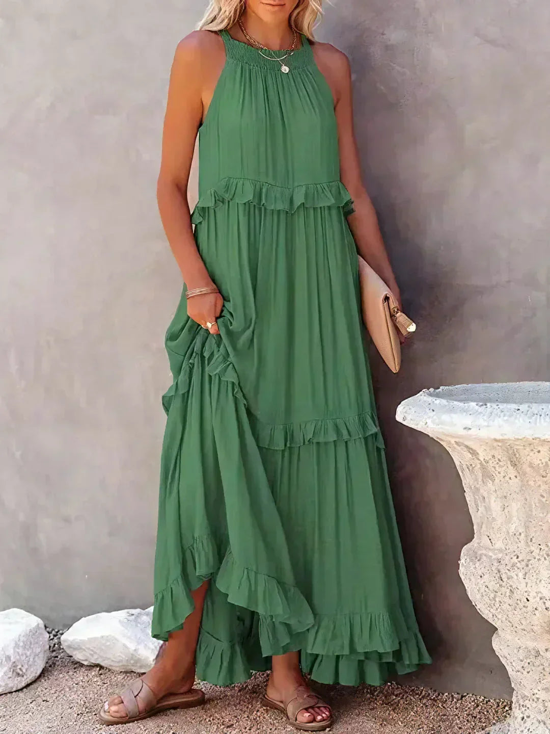 Emilia™ - Robe Maxi à Volants avec Col Halter