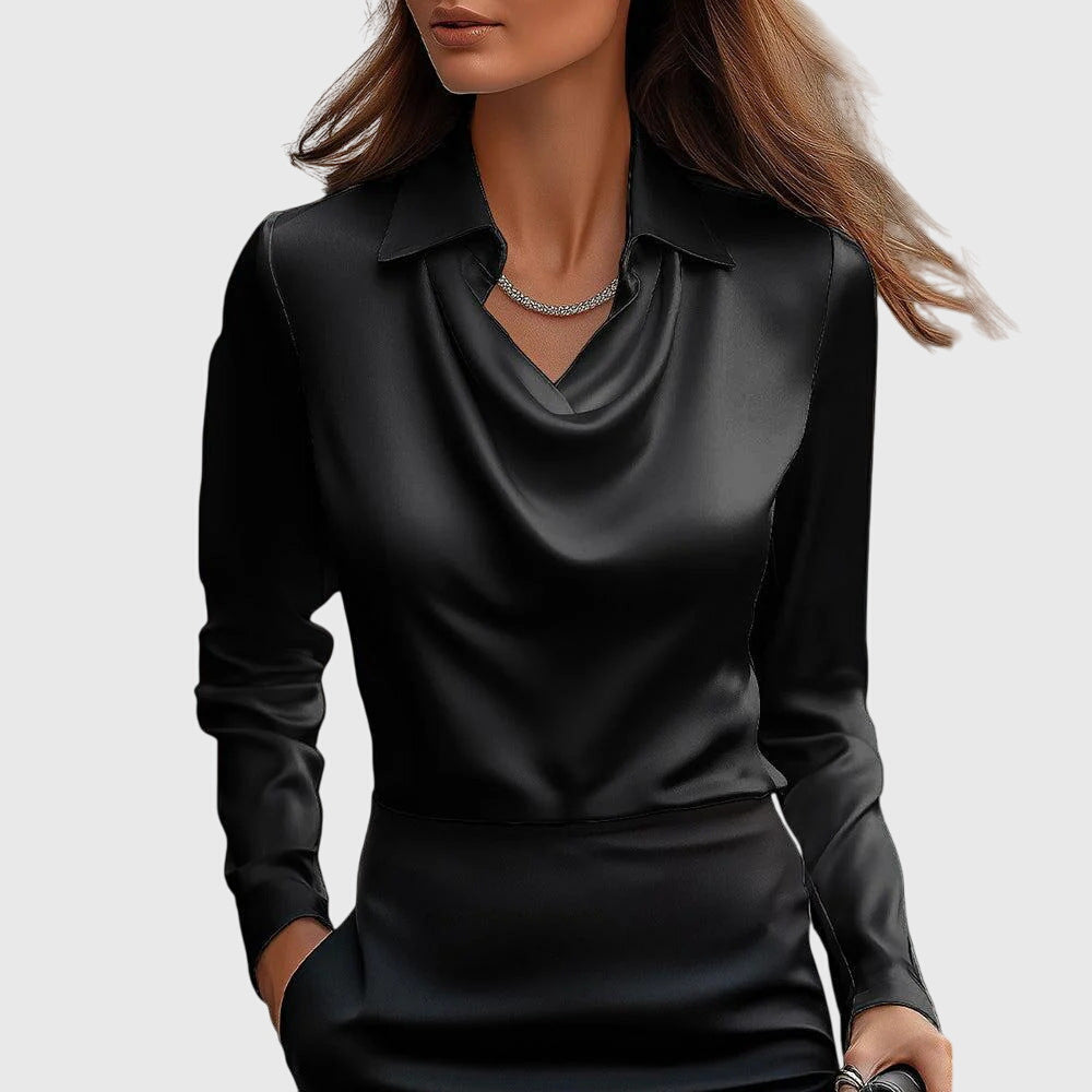 SYLVIA - Blouse au brillant luxueux avec col plissé