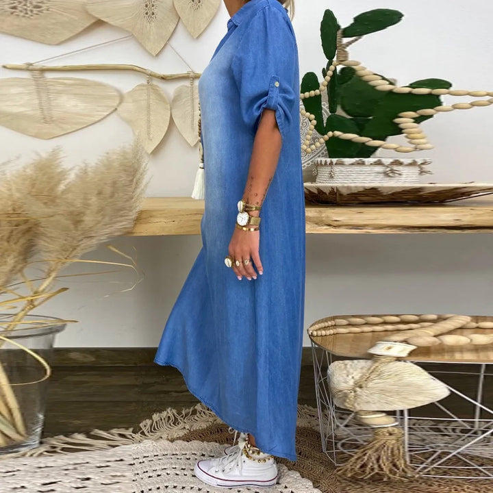 Lea™ | Longue robe effet jean avec fente latérale
