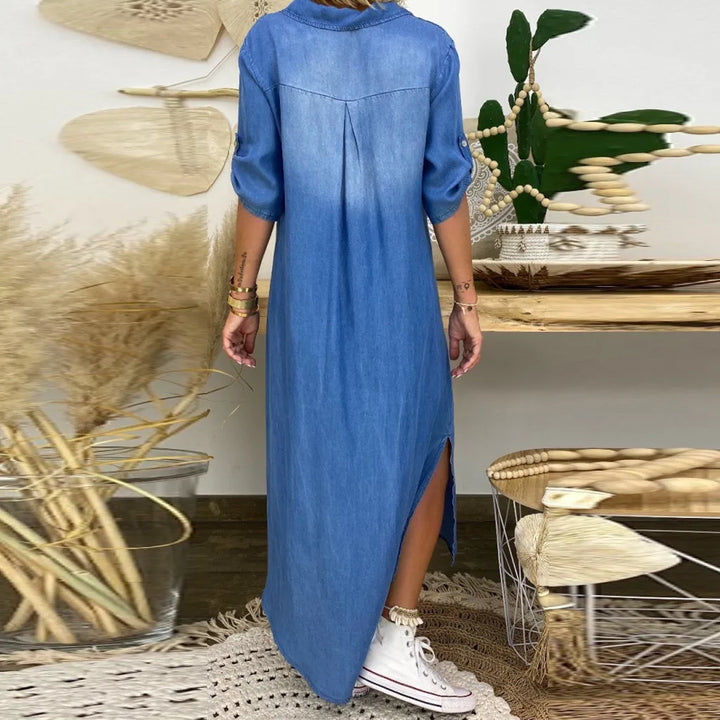 Lea™ | Longue robe effet jean avec fente latérale