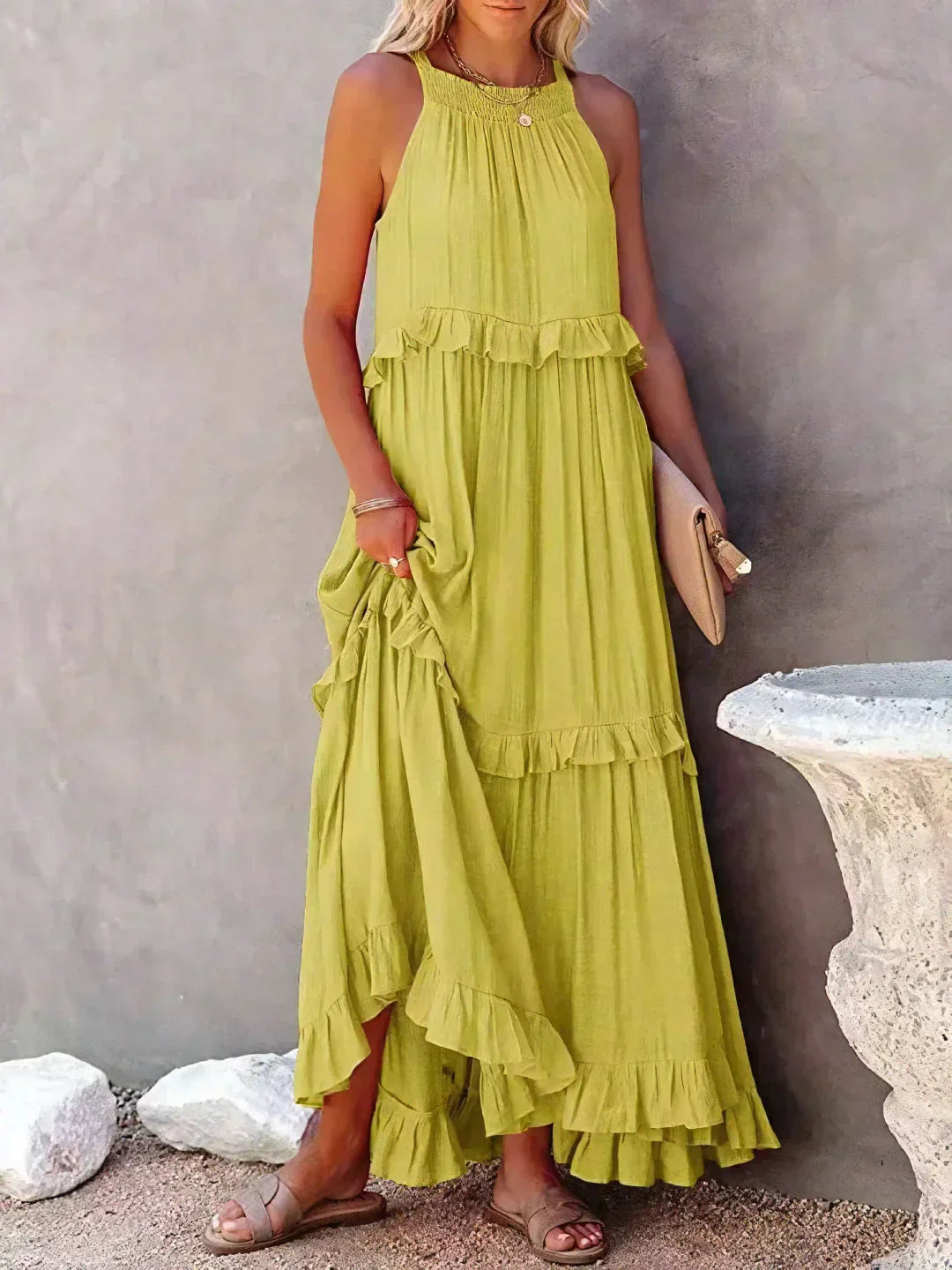 Emilia™ - Robe Maxi à Volants avec Col Halter