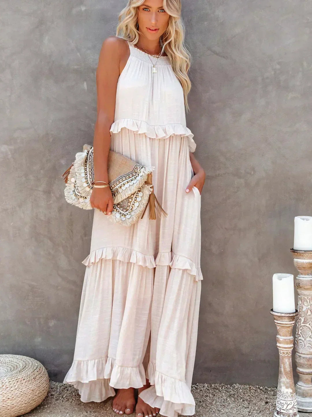 Emilia™ - Robe Maxi à Volants avec Col Halter