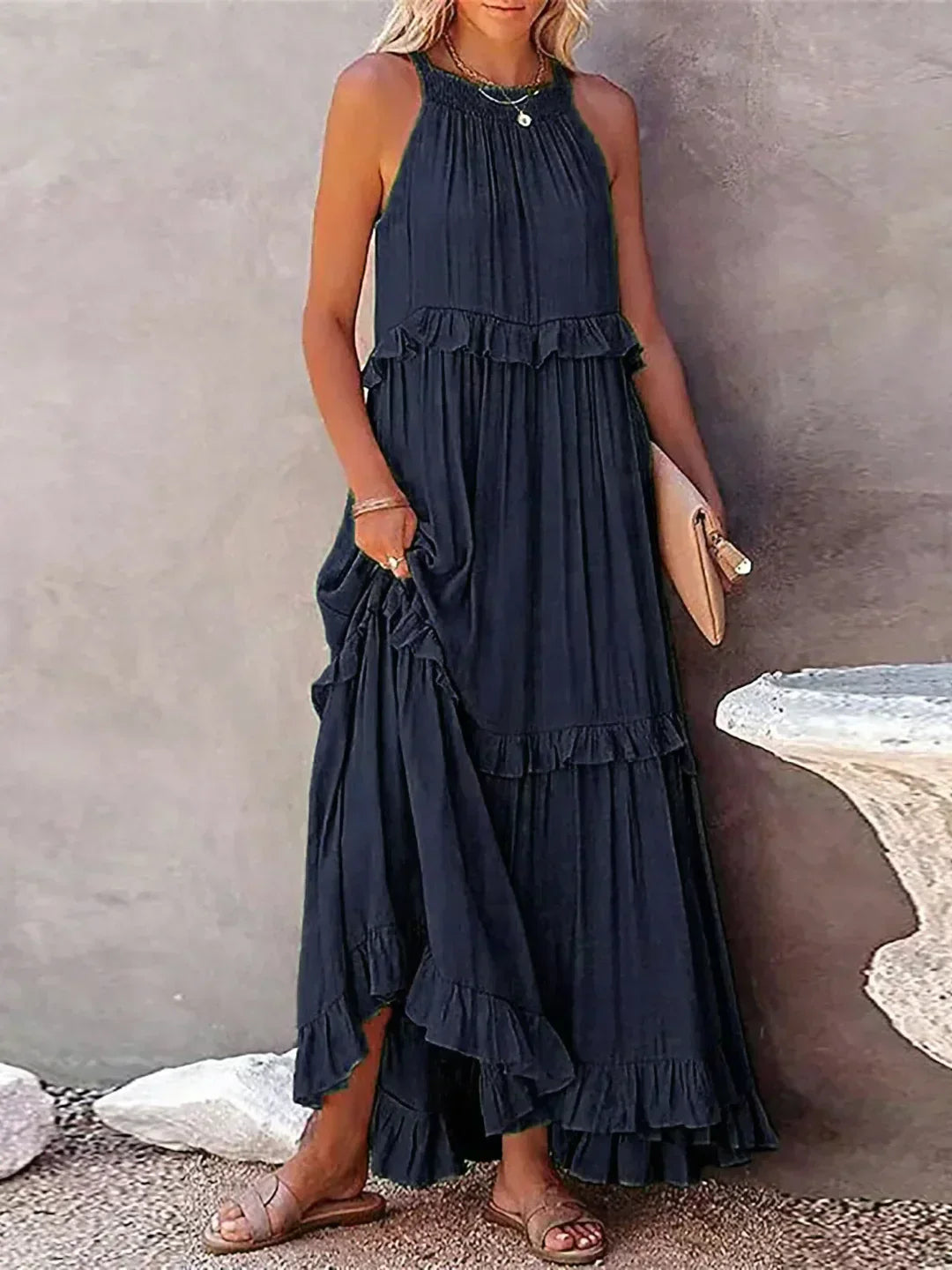 Emilia™ - Robe Maxi à Volants avec Col Halter