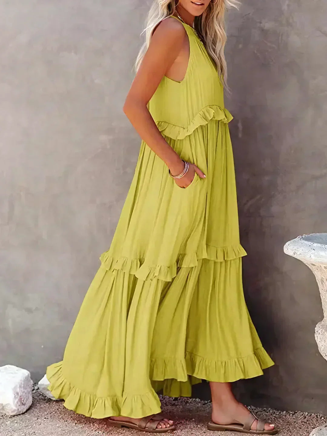 Emilia™ - Robe Maxi à Volants avec Col Halter