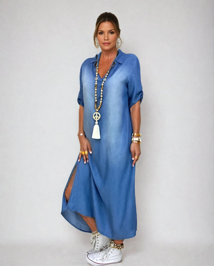 Lea™ | Longue robe effet jean avec fente latérale