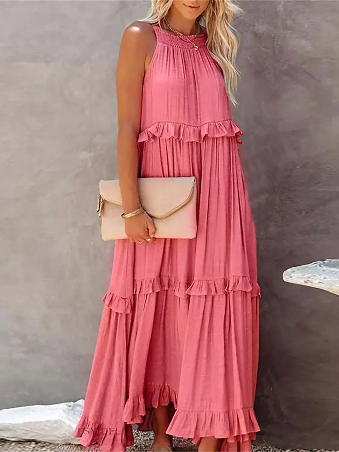 Emilia™ - Robe Maxi à Volants avec Col Halter