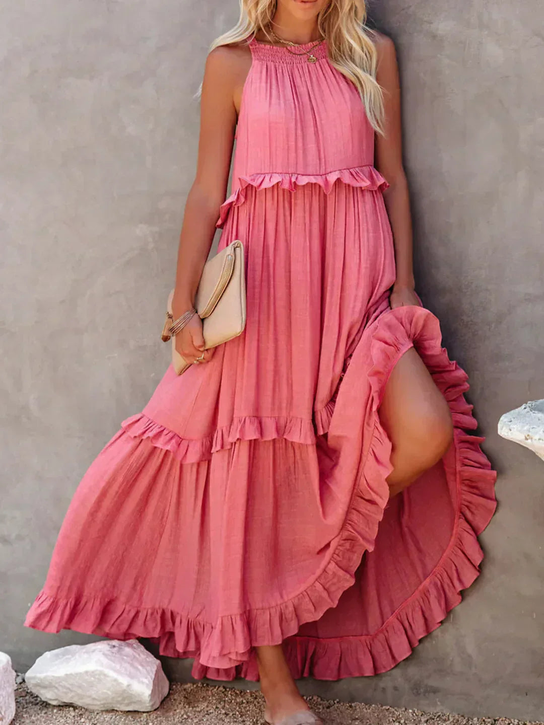 Emilia™ - Robe Maxi à Volants avec Col Halter