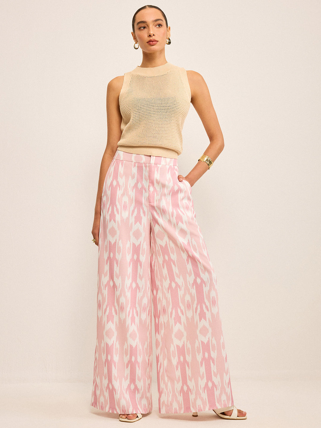 Boho Linen-Look Wide-Leg Pants