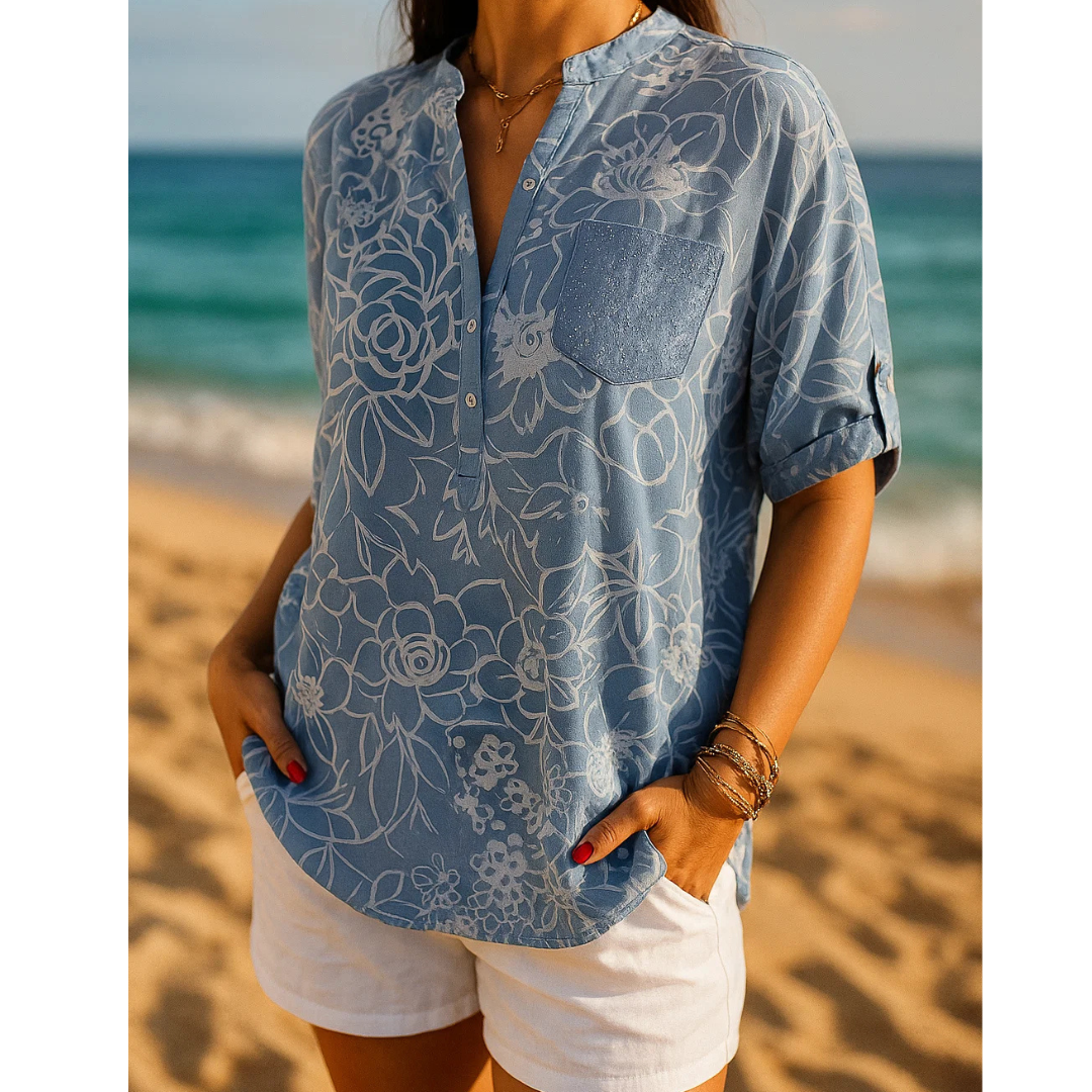 Dyan - Blouse au brillant luxueux avec col plissé