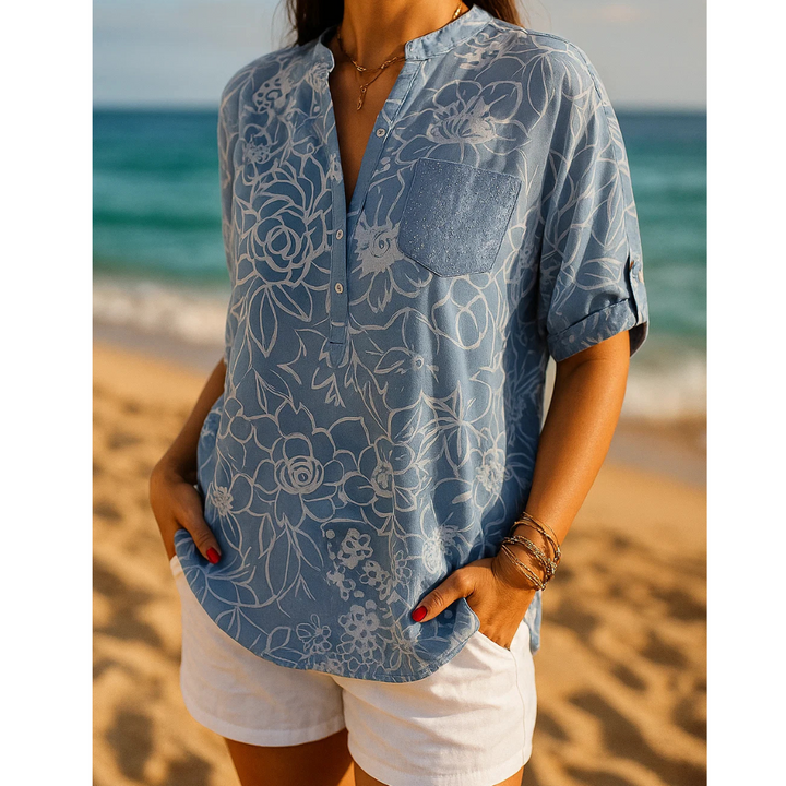 Dyan - Blouse au brillant luxueux avec col plissé