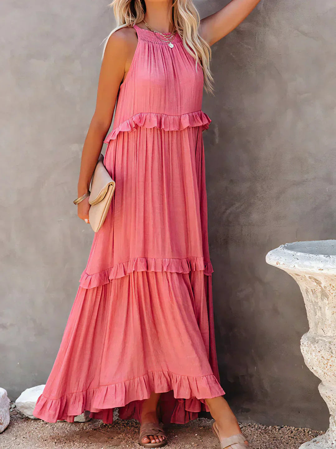 Emilia™ - Robe Maxi à Volants avec Col Halter