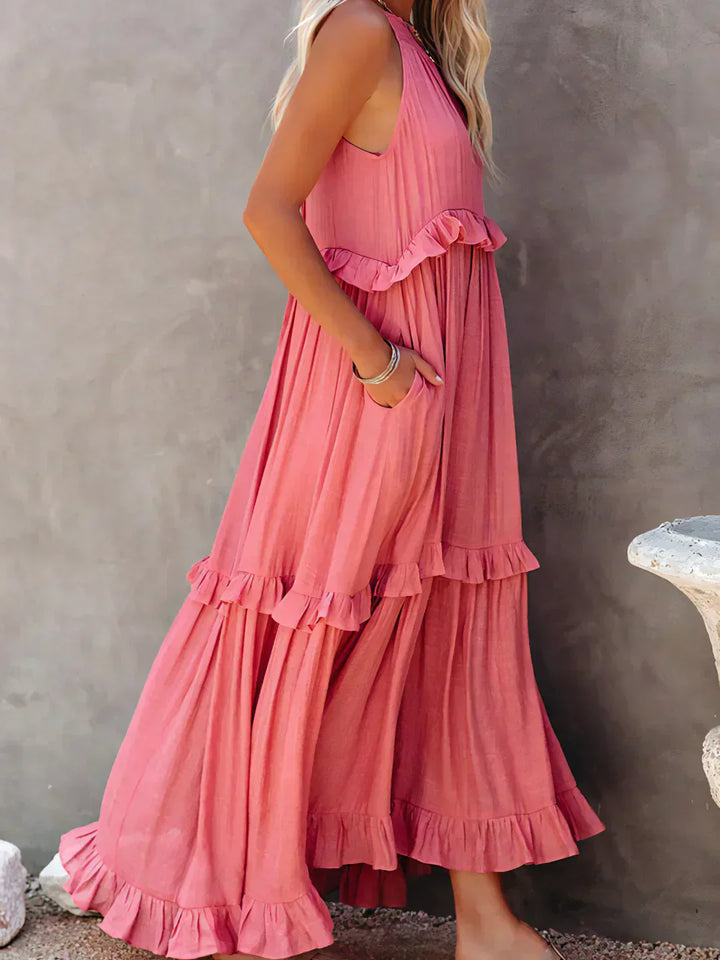 Emilia™ - Robe Maxi à Volants avec Col Halter