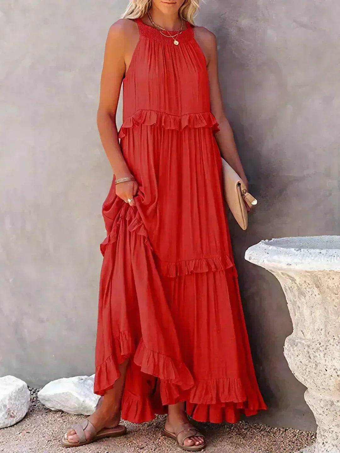 Emilia™ - Robe Maxi à Volants avec Col Halter
