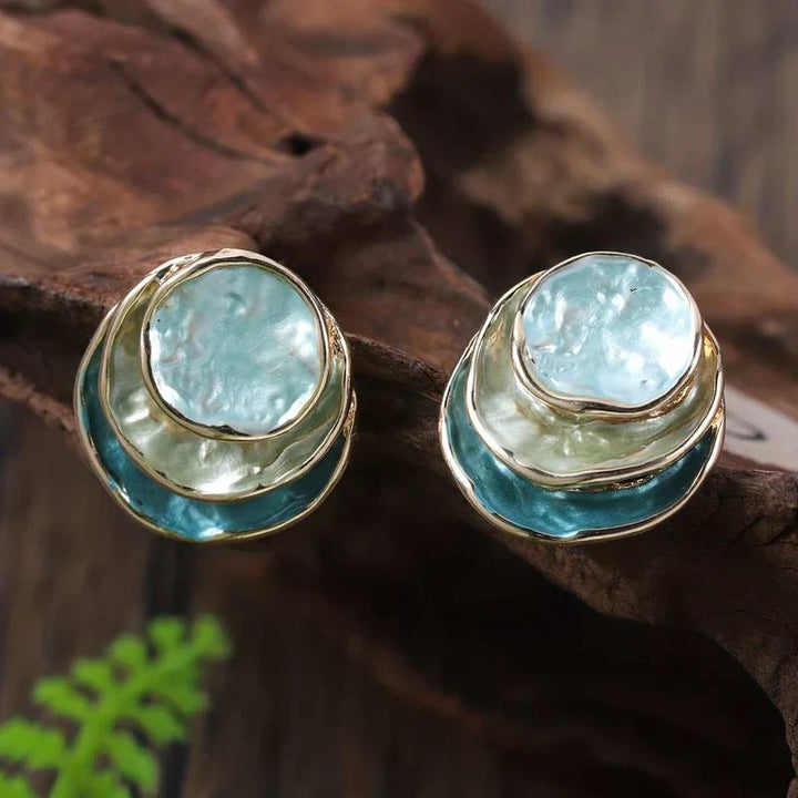 Vintage Handpainted Multi-Layered Rounded Earrings