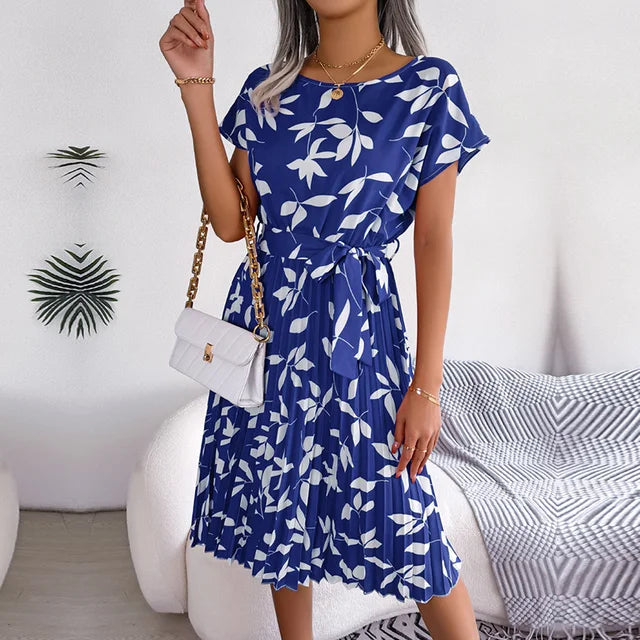 Anabelle™ - Robe mi-longue plissée florale