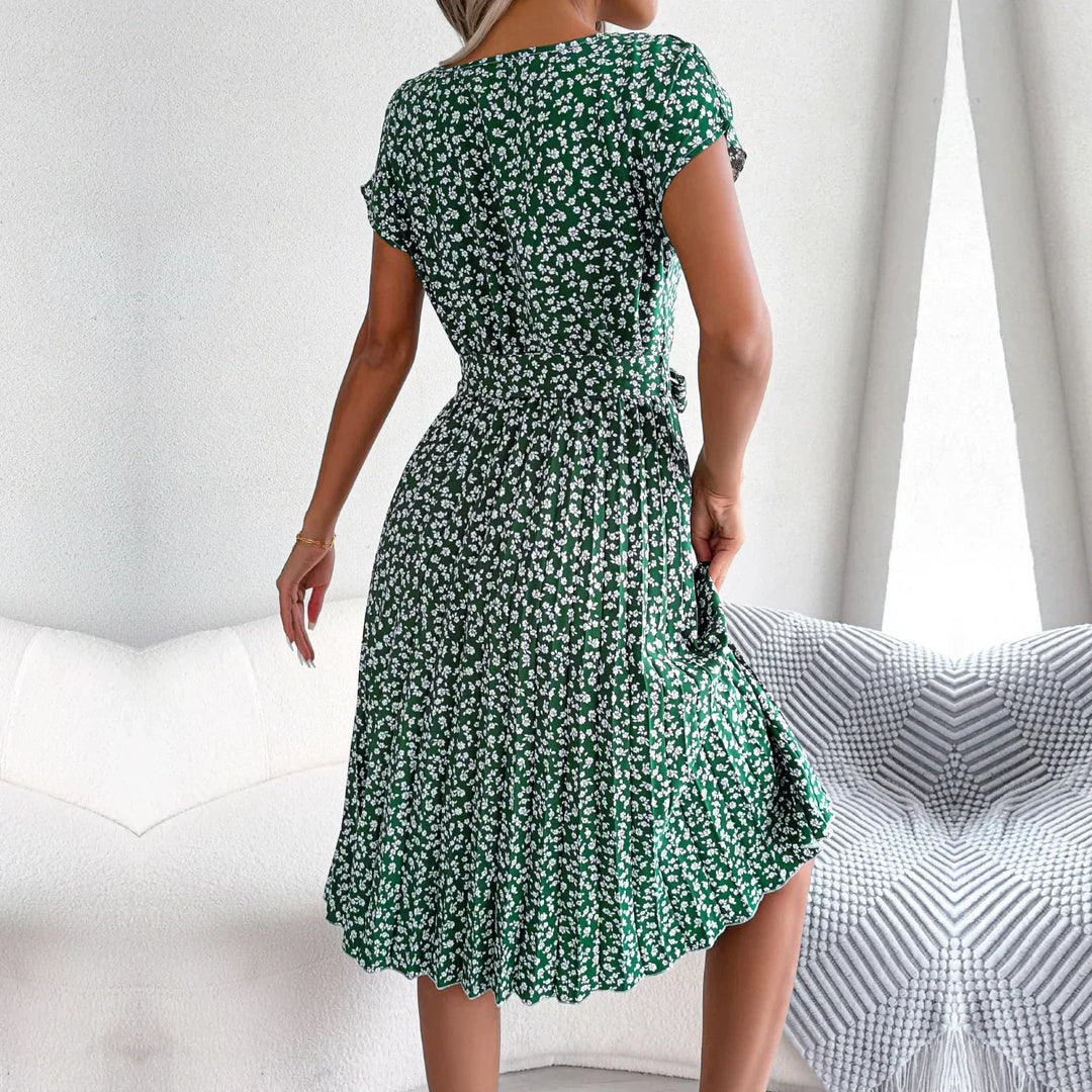 Anabelle™ - Robe mi-longue plissée florale