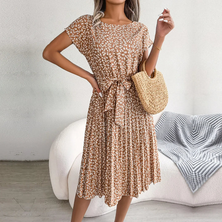 Anabelle™ - Robe mi-longue plissée florale