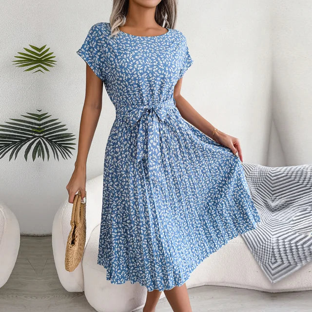 Anabelle™ - Robe mi-longue plissée florale