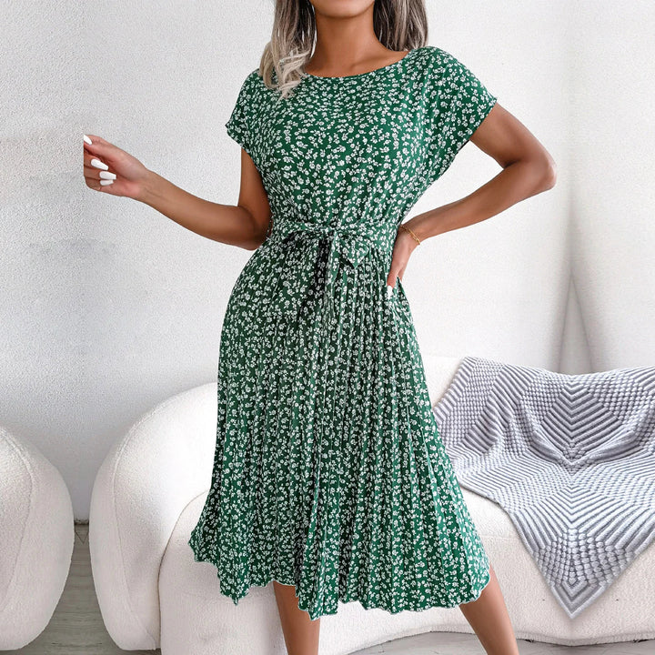 Anabelle™ - Robe mi-longue plissée florale
