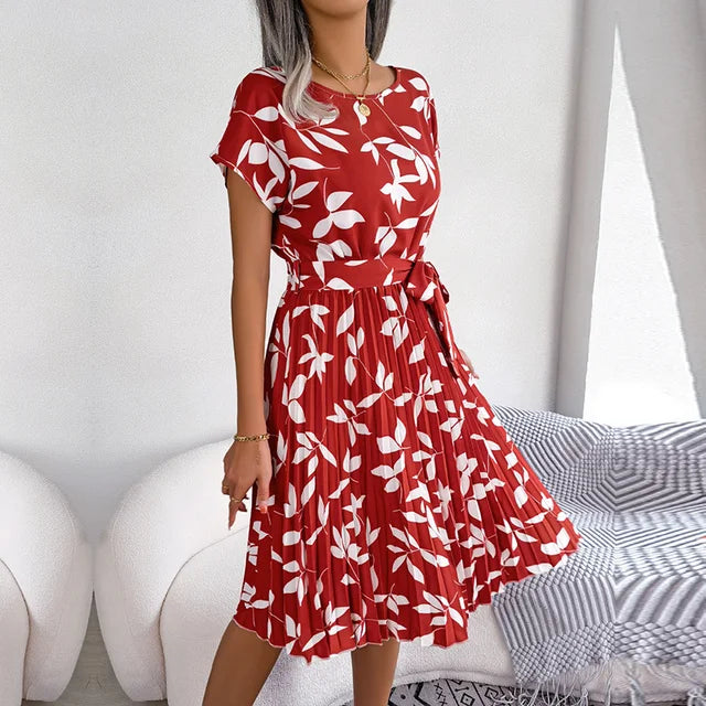 Anabelle™ - Robe mi-longue plissée florale