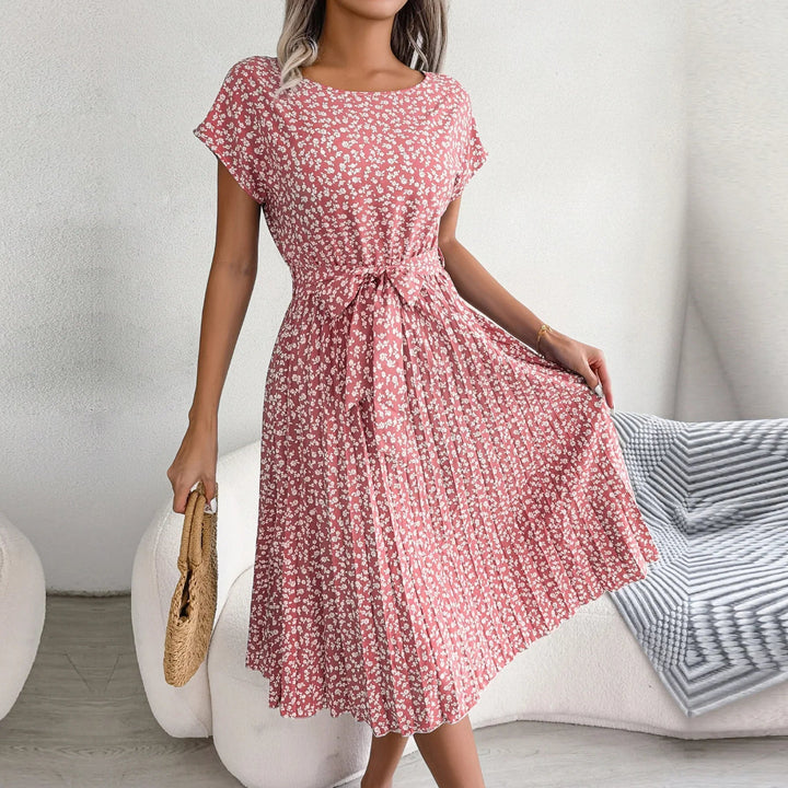 Anabelle™ - Robe mi-longue plissée florale