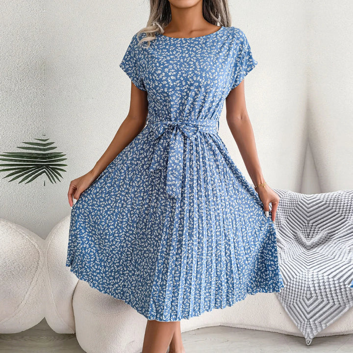 Anabelle™ - Robe mi-longue plissée florale