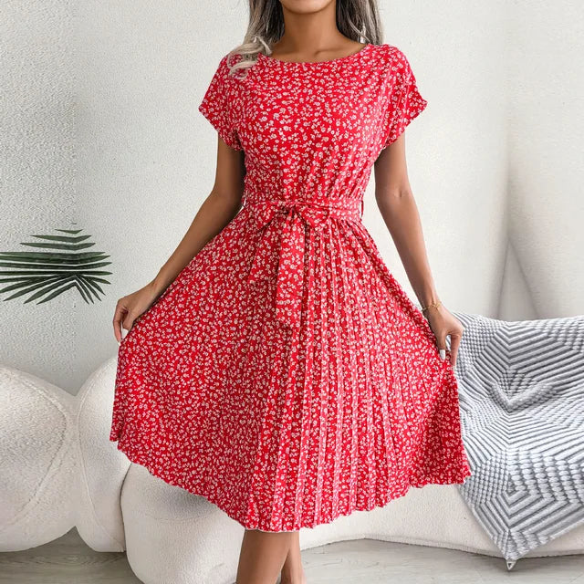 Anabelle™ - Robe mi-longue plissée florale