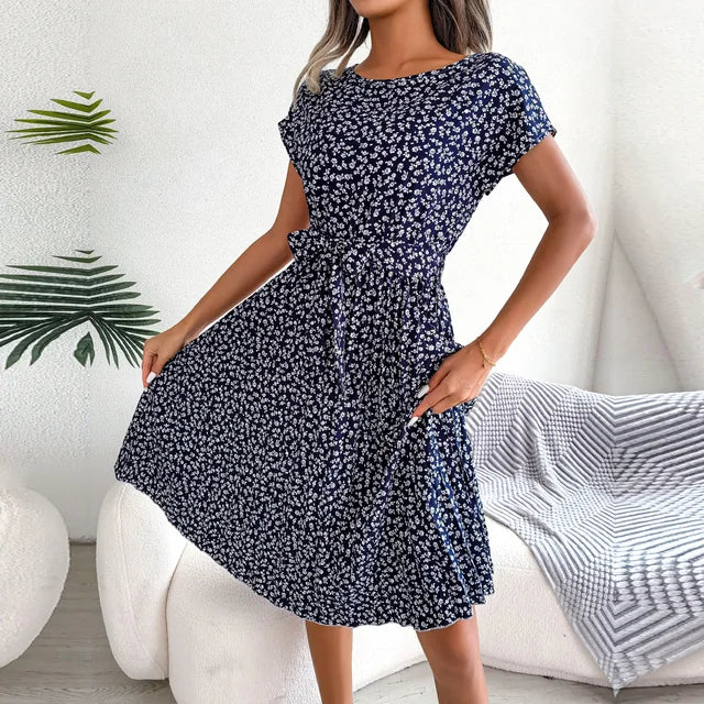 Anabelle™ - Robe mi-longue plissée florale