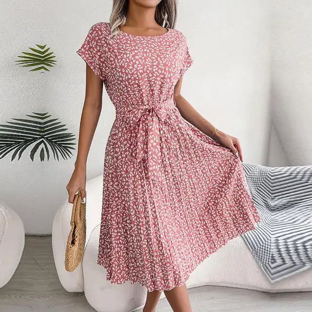 Anabelle™ - Robe mi-longue plissée florale