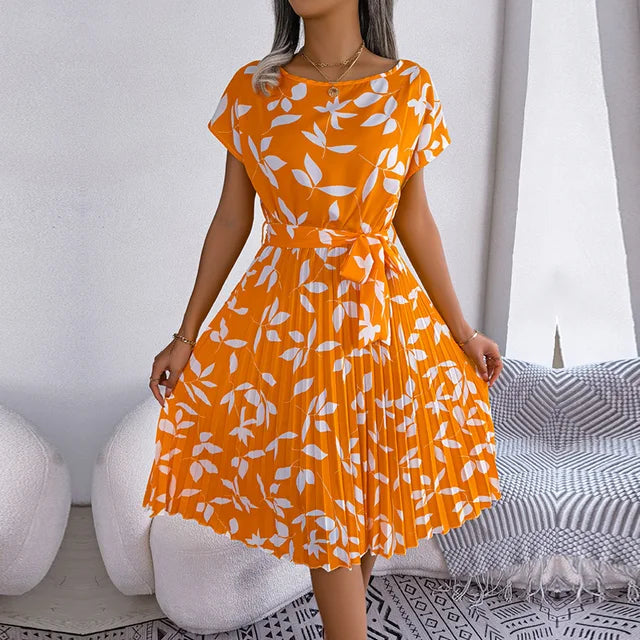 Anabelle™ - Robe mi-longue plissée florale