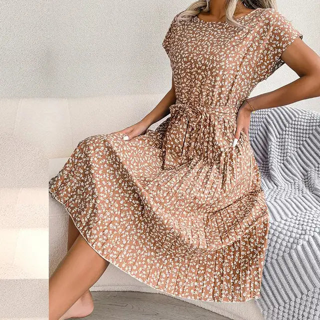 Anabelle™ - Robe mi-longue plissée florale